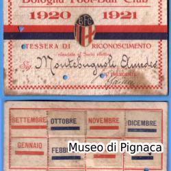 1920/21 Tessera di Riconoscimento Abbonamento "Primi Posti" Bologna Foot-Ball Club