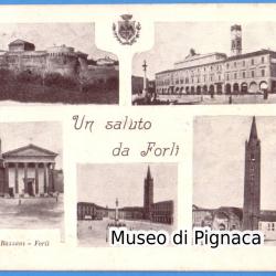 1907 vg - Un saluto da Forlì con 5 vedutine e stemma