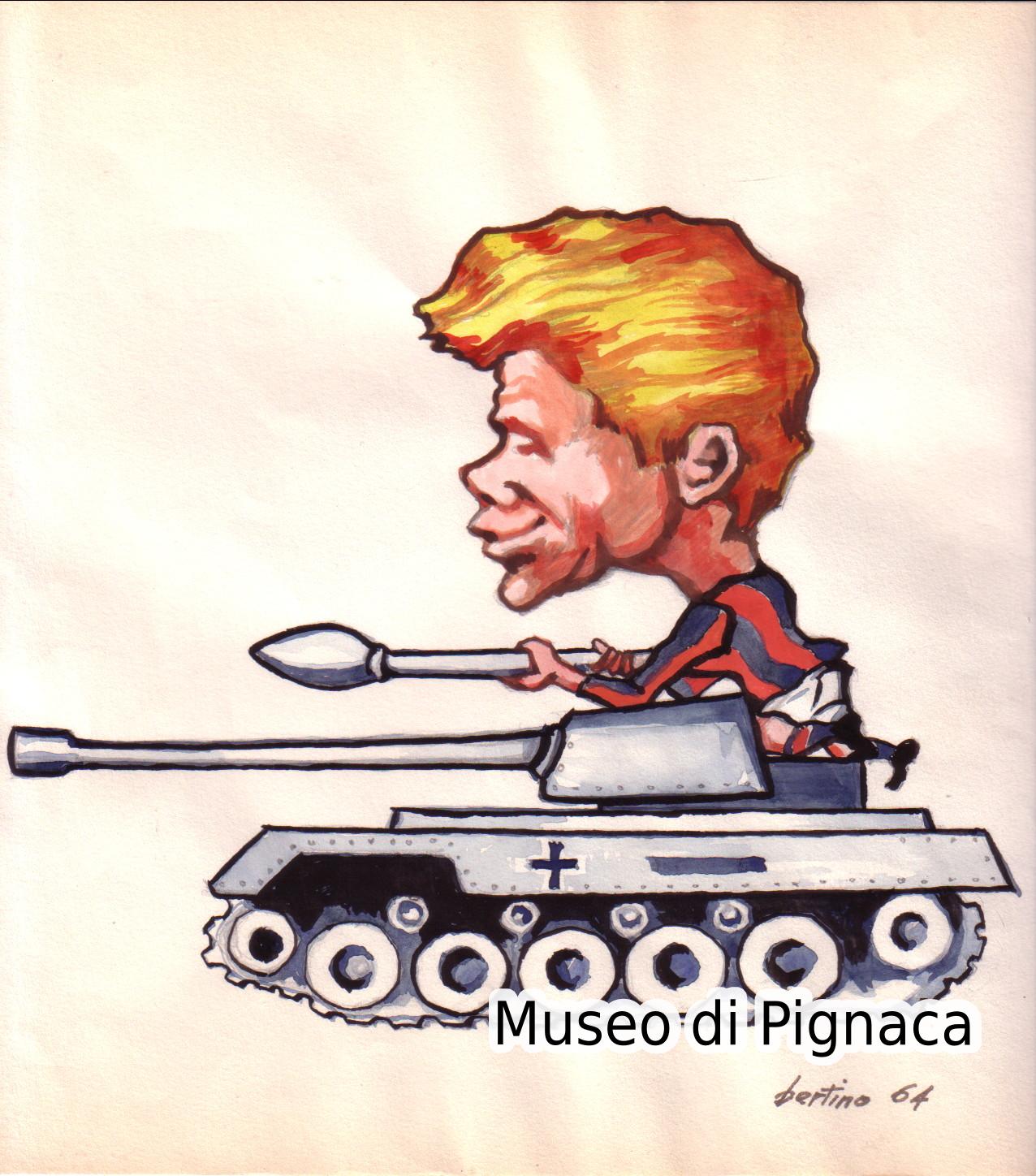 Helmut Haller - Il Panzer tedesco - Caricatura acquerellata di Bertino - Bozzetto Originale