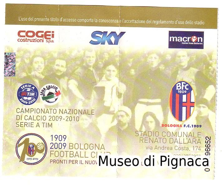 4 ottobre 2009 - biglietto ingresso partita del centenario Bologna - Genoa (ultima mia presenza allo stadio)