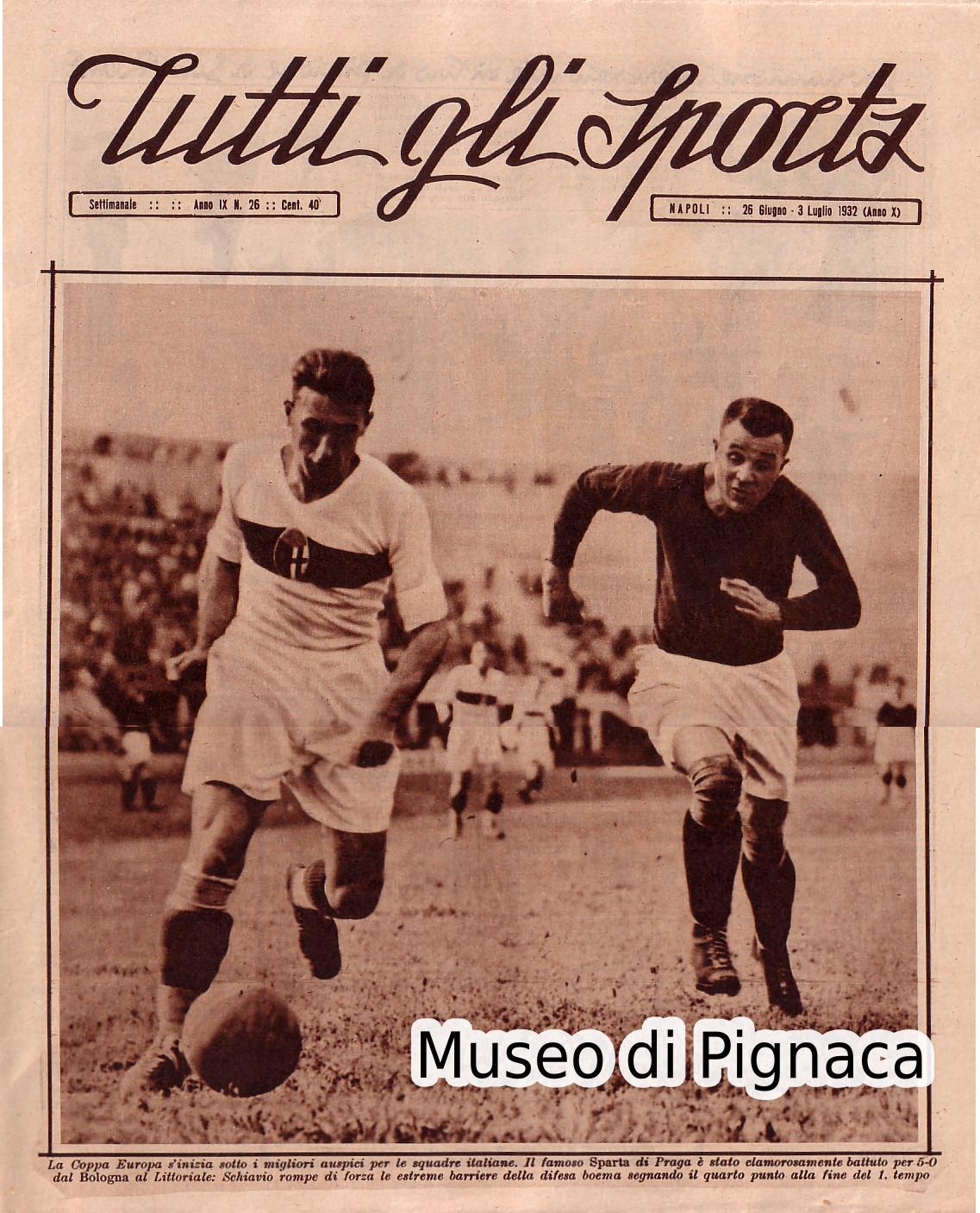 1932 26 giugno - Tutti gli Sports - Coppa Europa - Schiavio segna il quarto punto contro lo Sparta Praga