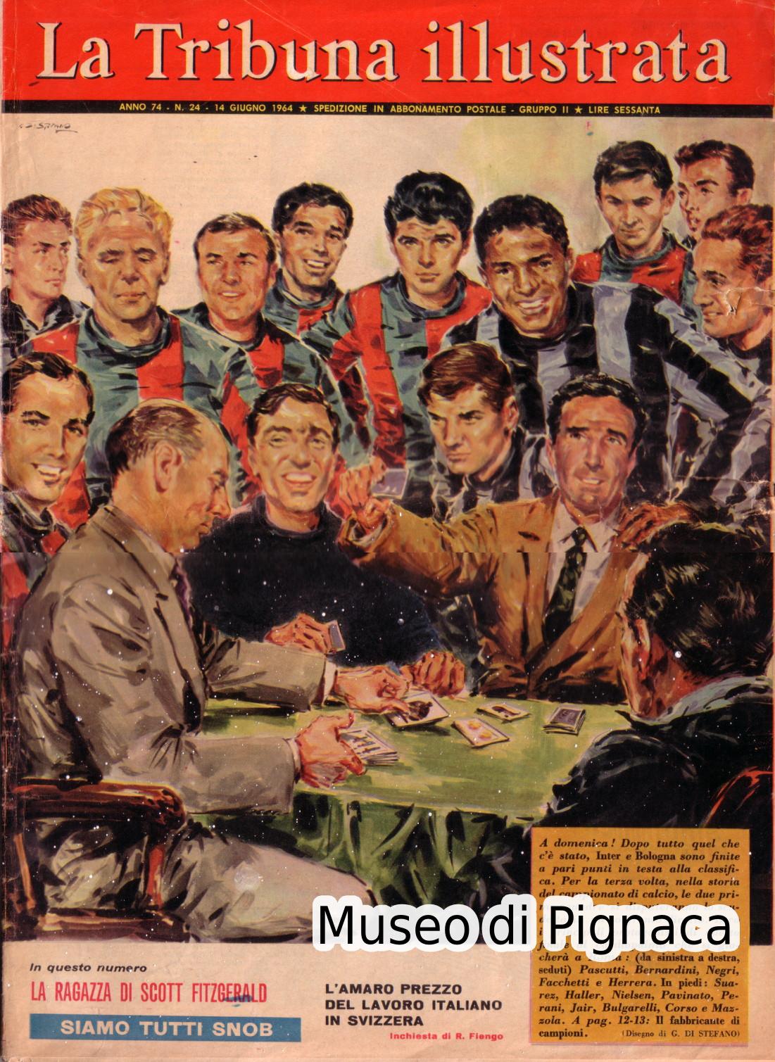 1964 (giugno) La Settimana Illustrata presenta la partita spareggio fra Bologna e Inter (illustr Di Stefano)