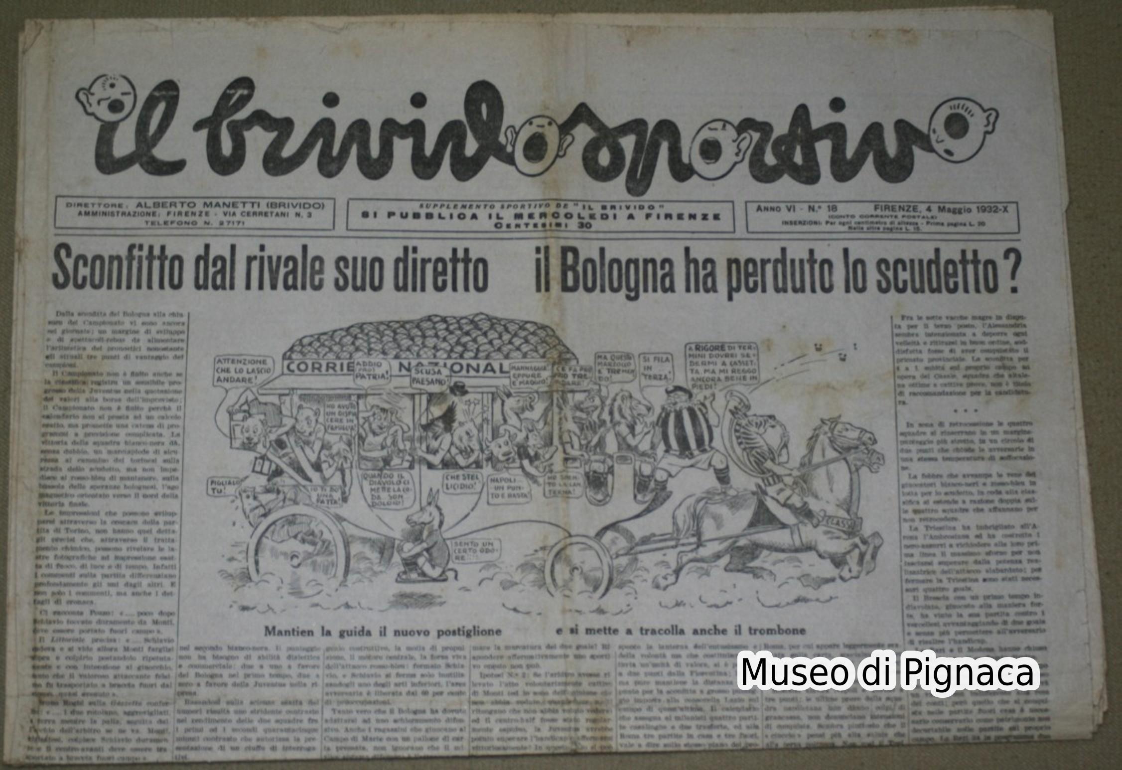1932 'IL BRIVIDO SPORTIVO' dedicato al Bologna