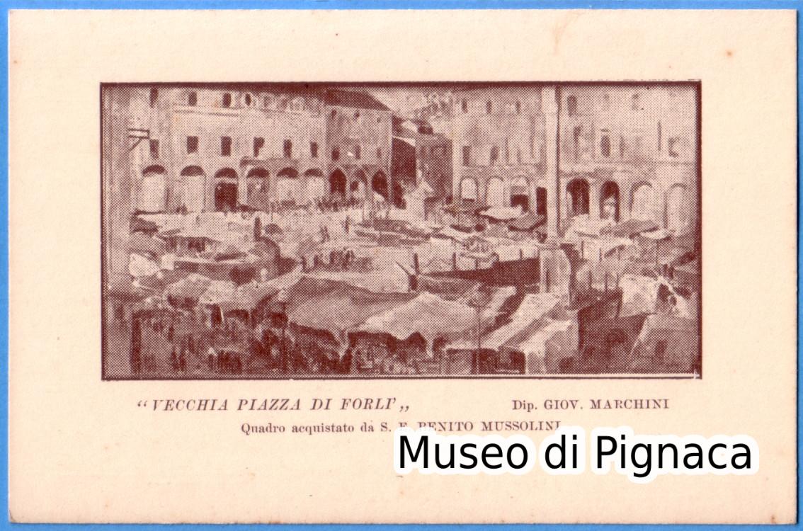 Pittore Giovanni Marchini - La Vecchia Piazza di Forlì con il mercato -