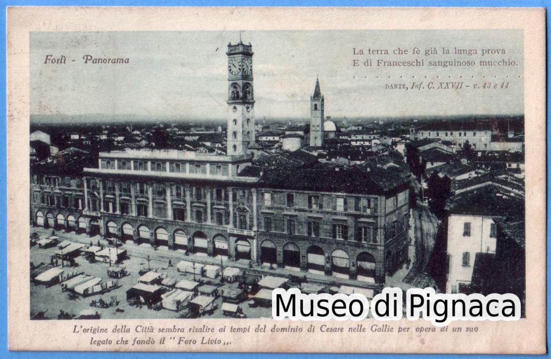 1922 vg - Forlì Panorama della Piazza e del Mercato - citazione dantesca 