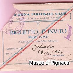 1923/24 Campo Badini (Sterlino) - Biglietto Primi Posti donato da Angelo Schiavio - Presidenza Enrico Masetti