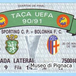 1991 Biglietto Coppa UEFA  Sporting Lisbona - Boogna FC