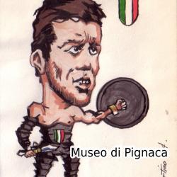 Francesco Janich - il Gladiatore - Caricatura acquerellata di Bertino - Bozzetto Originale