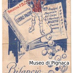 1920 cartolina Bilancio libro 'PAGHE' Bologna FBC (rarissima)