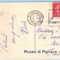 1937 Cartolina spedita da Angiolino Schiavio dalla Francia