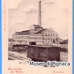 1900ca nv - Un saluto da Forlì - Zuccherificio con vagone in primo piano (editore Angelo Mellini)
