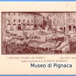 Pittore Giovanni Marchini - La Vecchia Piazza di Forlì con il mercato -