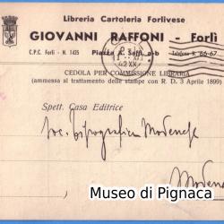1942 - cartolina cedola libraria Libreria Cartoleria Forlivese Giovanni Raffoni
