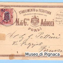 1880 (15 febbraio) - cartolina pubblicitaria - Tessitura Aducci