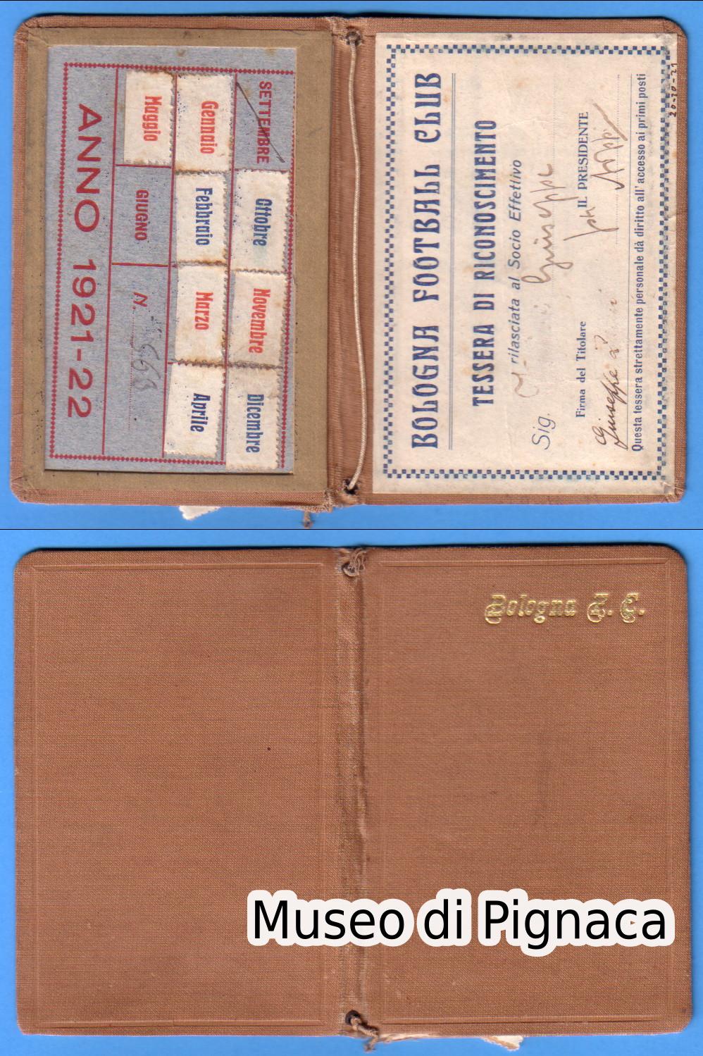 1921/22 Abbonamento Campo Angelo Badini (Ex Sterlino) - Primi Posti