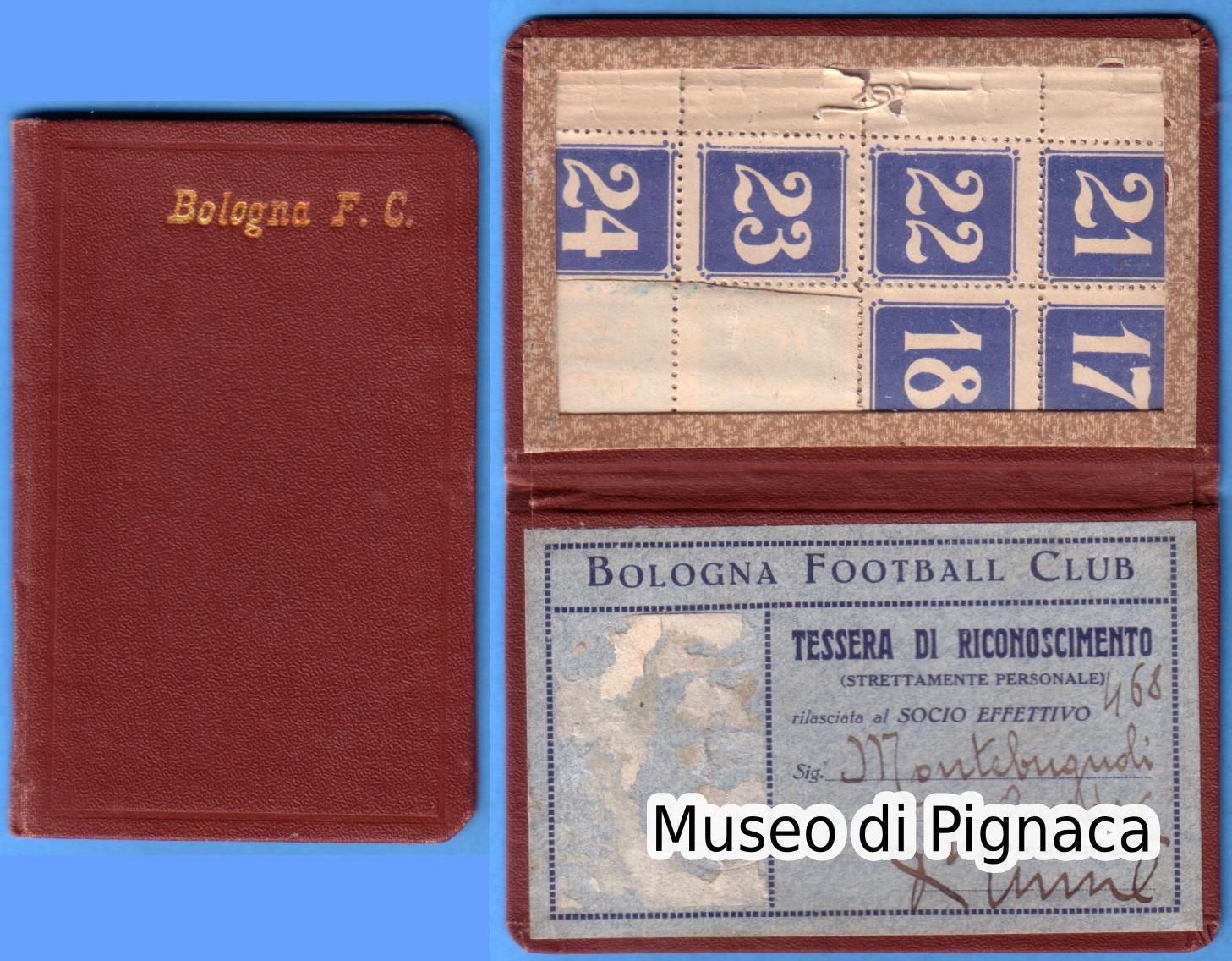 1922/23 Tessera di Riconoscimento Abbonamento al Bologna Football Club (Presidenza Ruggero Murè)