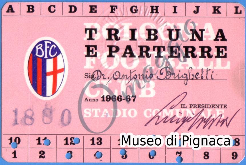 1966-67 Abbonamento Tribuna e Parterre - Presidenza Luigi Goldoni