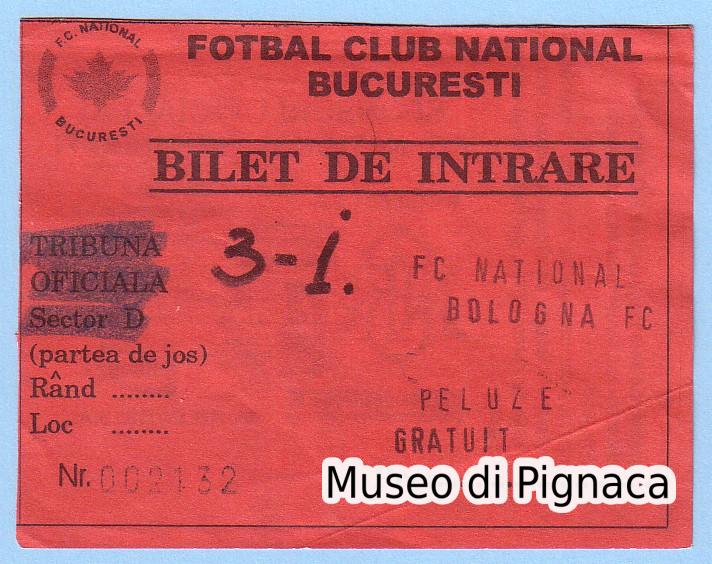 1998 - biglietto torneo Intertoto FC National Bucuresti - Bologna FC