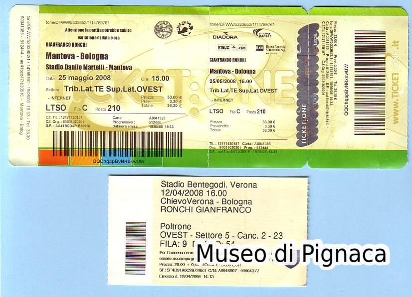 2007-08 biglietti delle trasferte di Verona (Chievo) e Mantova