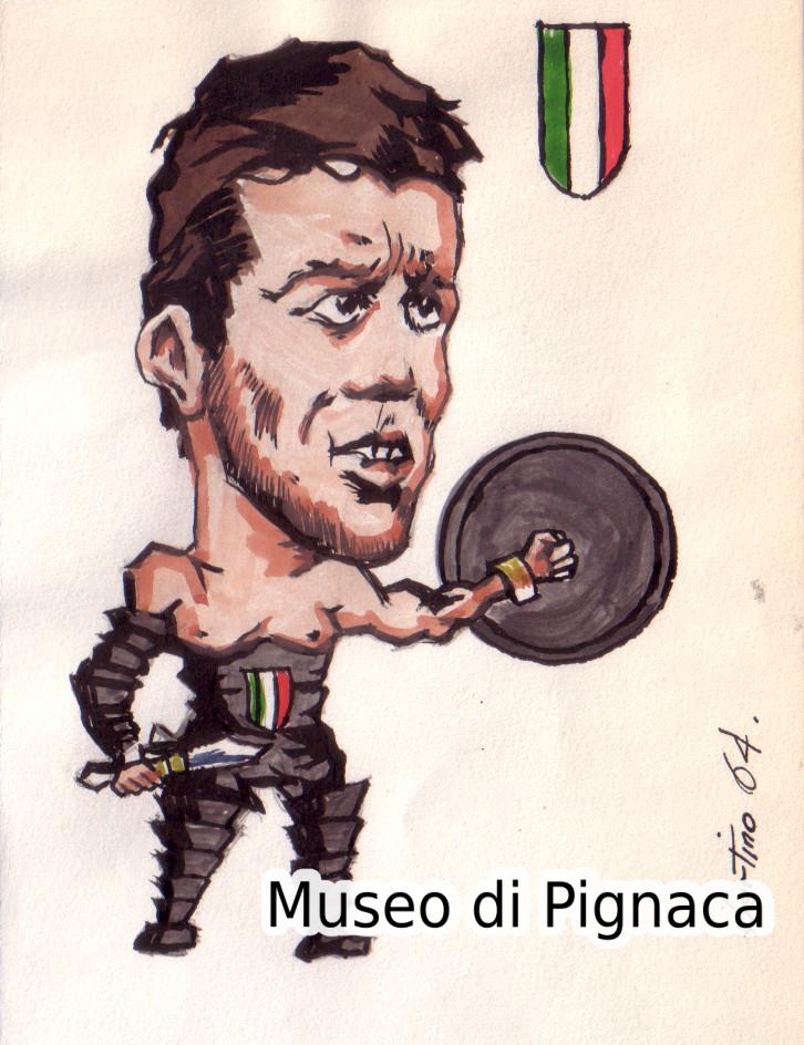 Francesco Janich - il Gladiatore - Caricatura acquerellata di Bertino - Bozzetto Originale