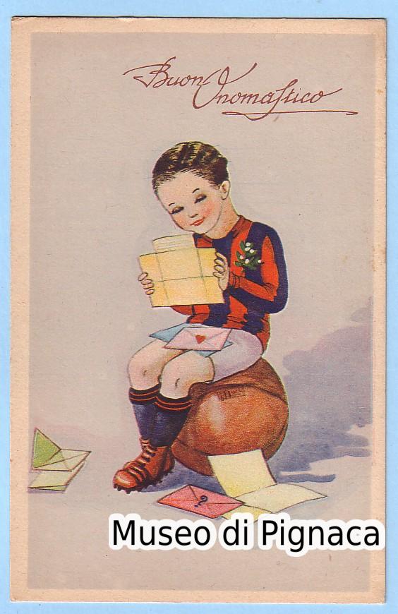 1915-20ca Cartolina augurale con fanciullo in maglia rossoblu
