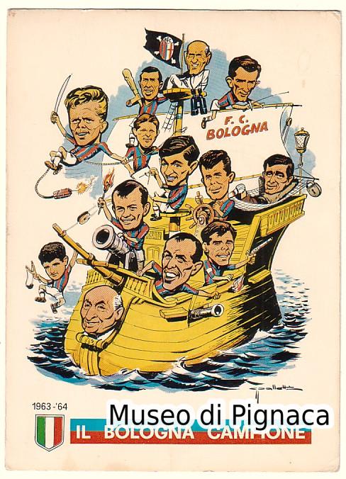 Cartolina caricaturale firmata PALLOTTI ' Il Bologna Campione 1964'