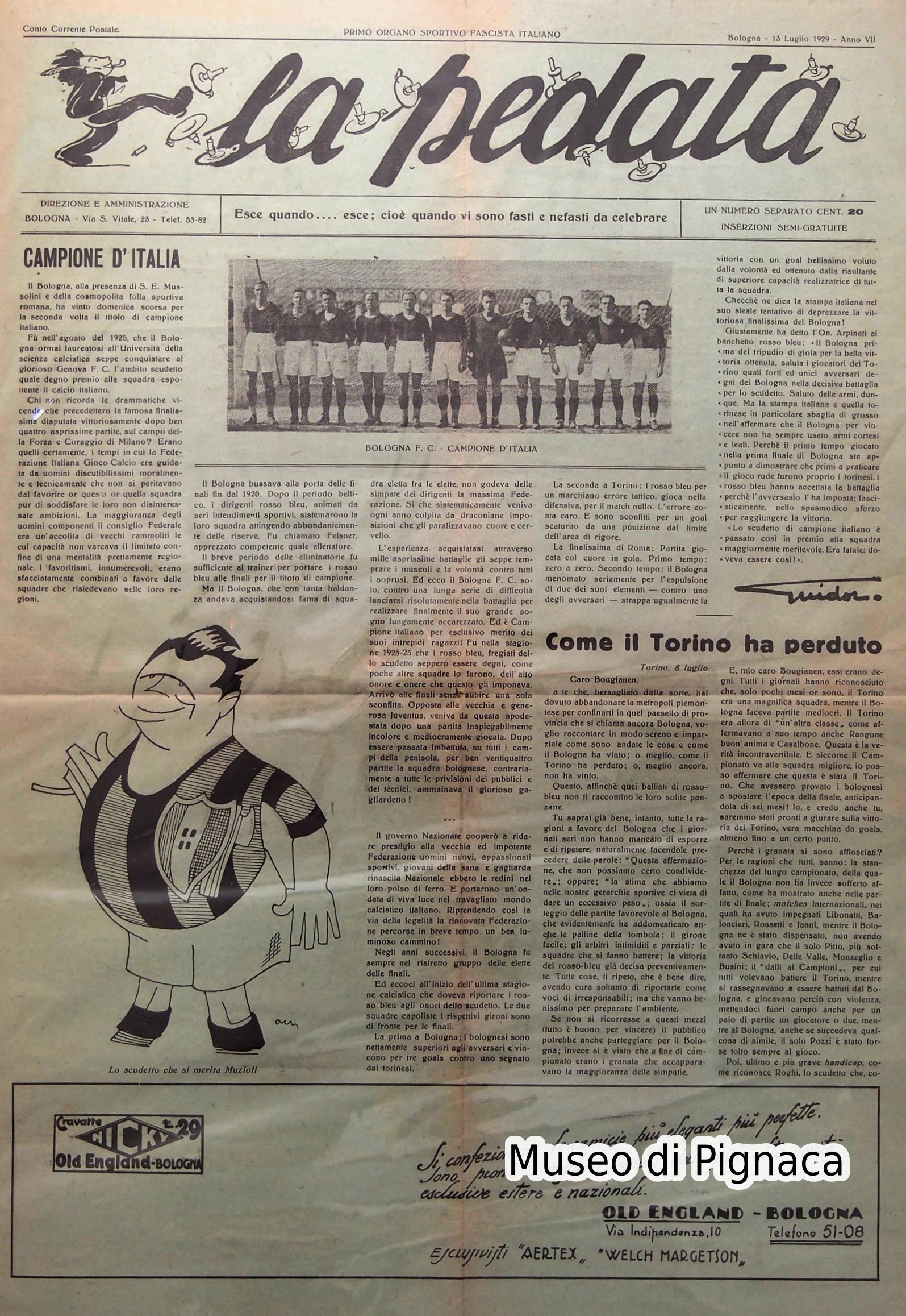 1929 numero speciale de LA PEDATA dedicata alla vittoria del campionato