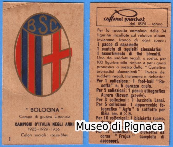 1936-37 Caffarel Prochet - figurina Bologna Sezione Calcio