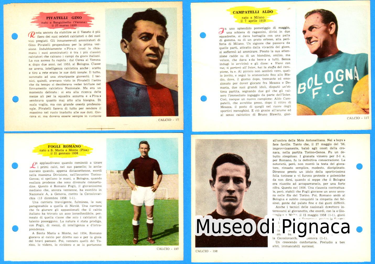 1958-59 Edizioni Sport (Napoli) Enciclopedia dello Sport - Schede Bologna FC