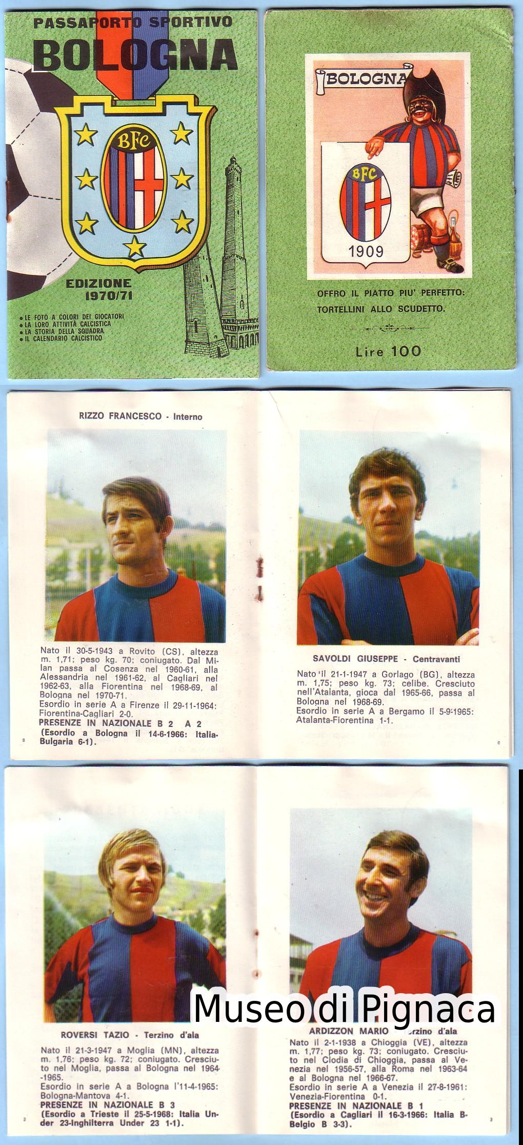 1970-71 mini album calendario Passaporto Sportivo Bologna FC