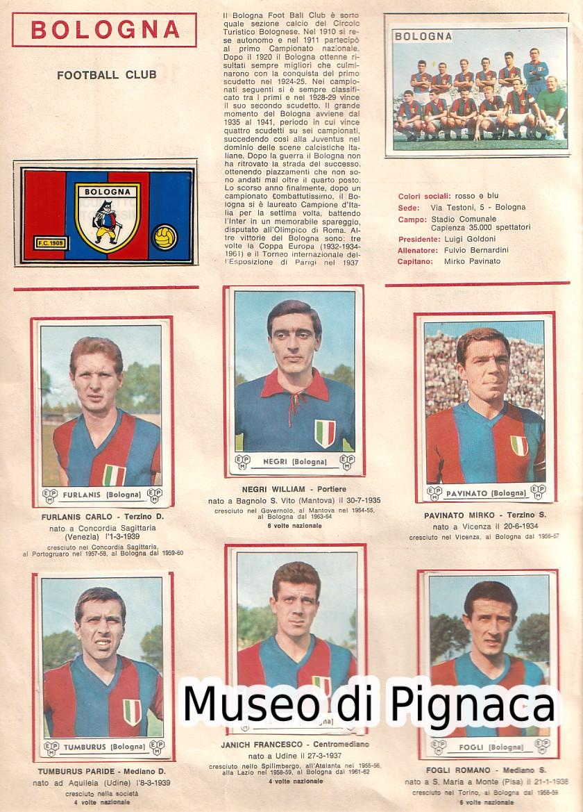 Edizioni PANINI 1964-65 'Calciatori' Bologna FC