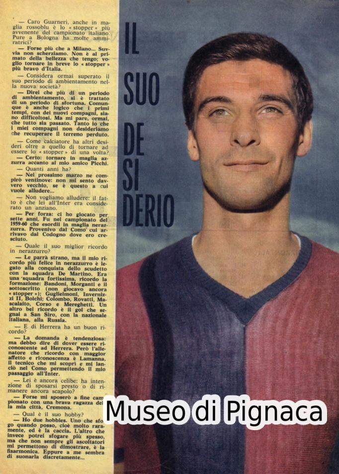1967-68 Aristide Guarneri dall'Inter al Bologna