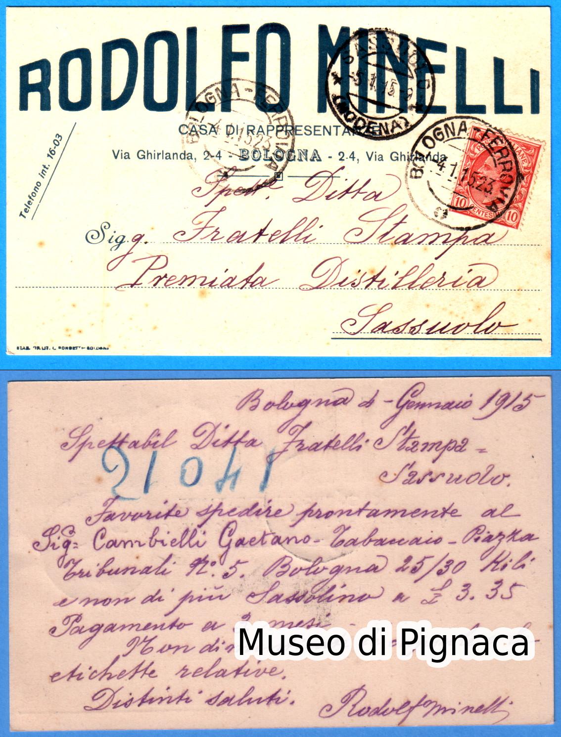 1915 Cartolina firmata Rodolfo Minelli Presidente Bologna FC 1912-19