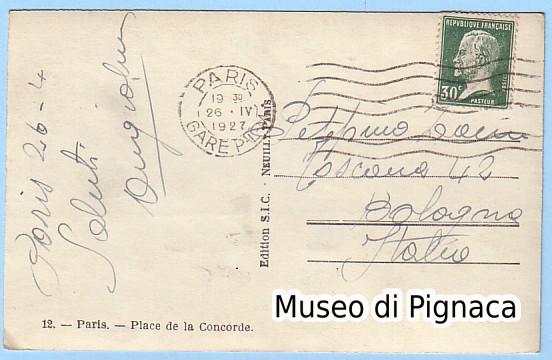 1927 Cartolina spedita da Angiolino Schiavio da Parigi