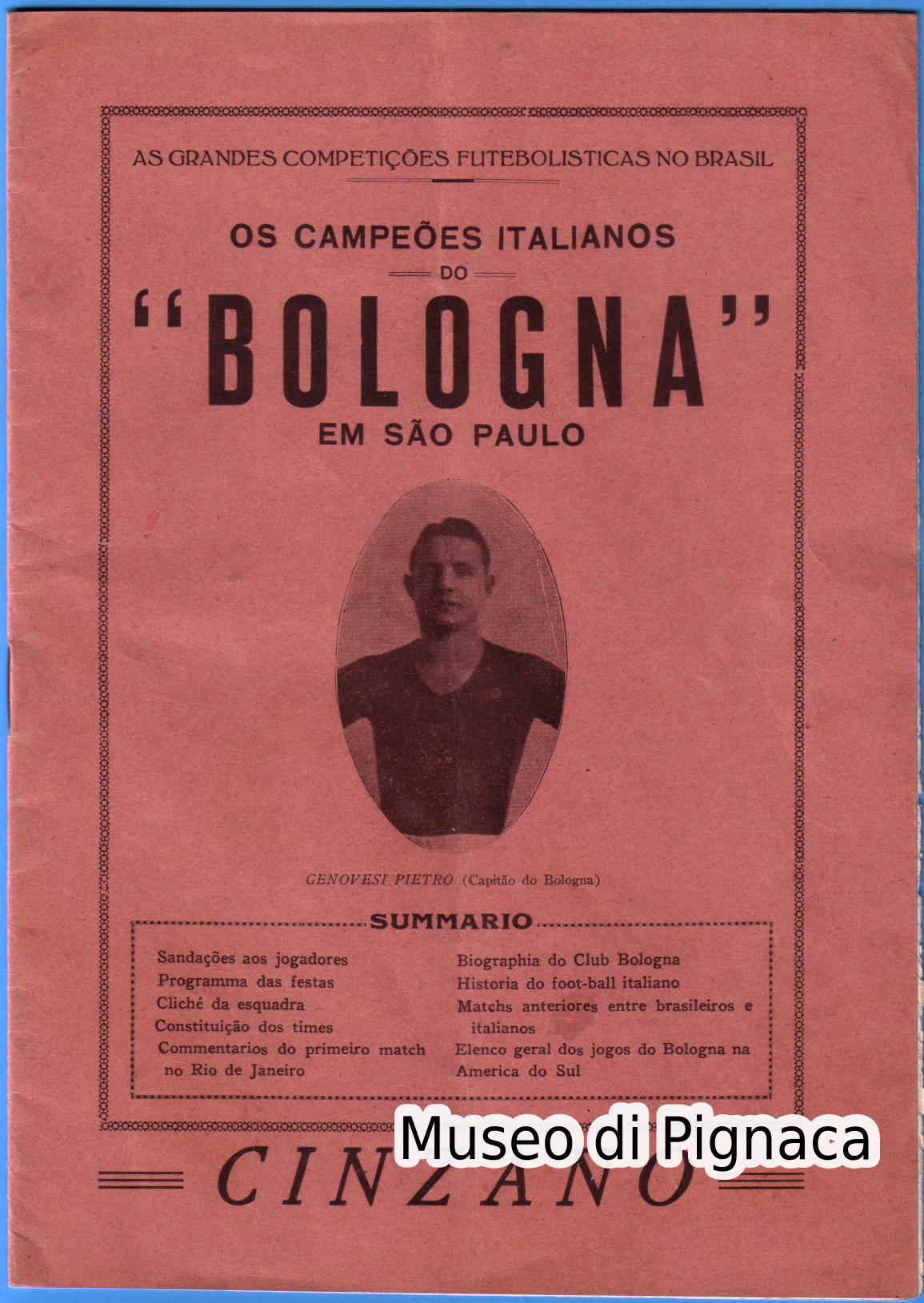 1929 Programma Tournée Bologna a San Paolo (Brasile)