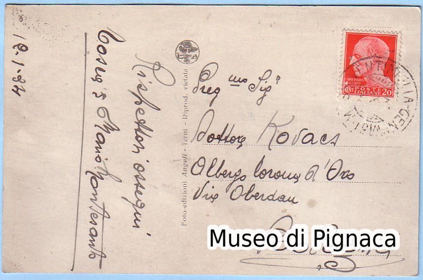 1934 cartolina spedita da Mario Montesanto al tecnico Kovacs