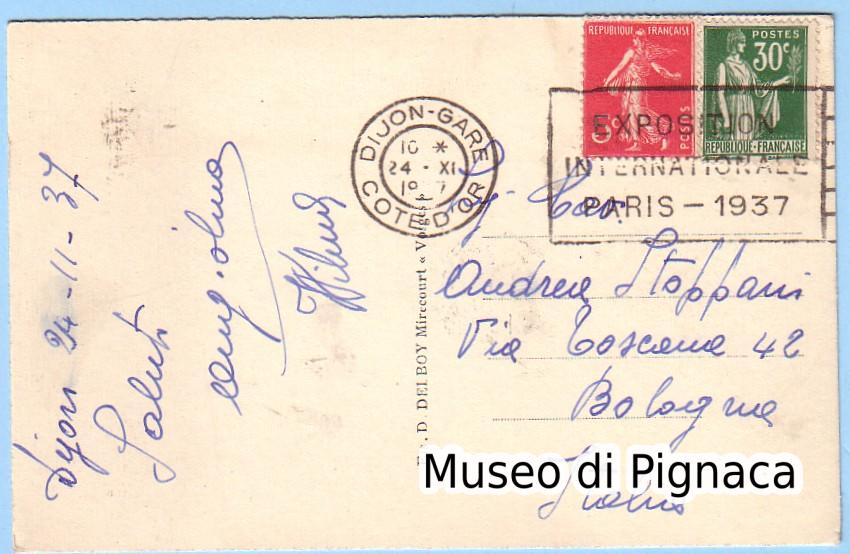 1937 Cartolina spedita da Angiolino Schiavio dalla Francia