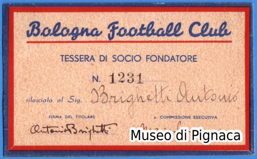 1945 Tessera di Socio Fondatore - Bologna FC