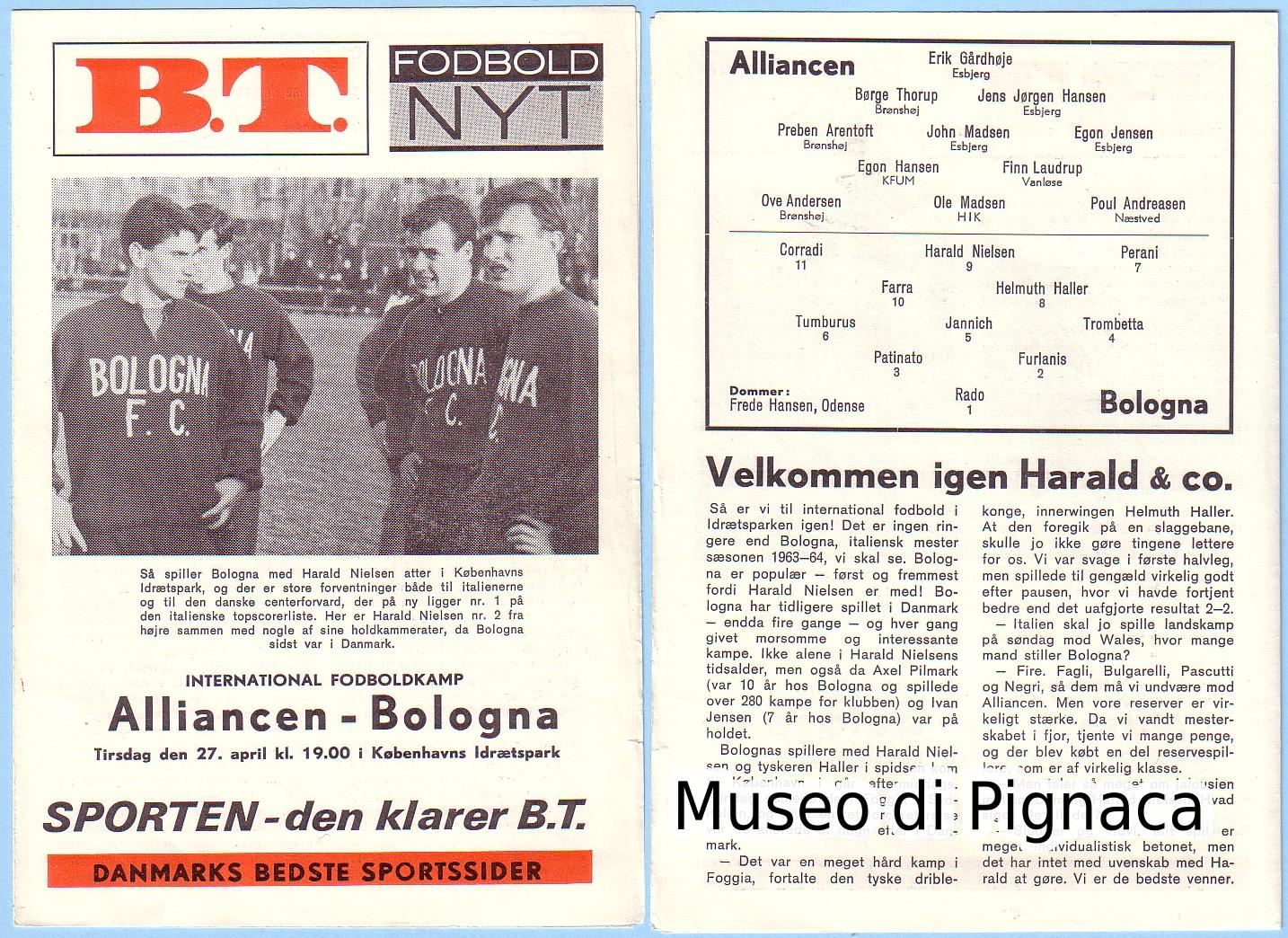 1965 (27 aprile) - Programma partita  Alliance - Bologna