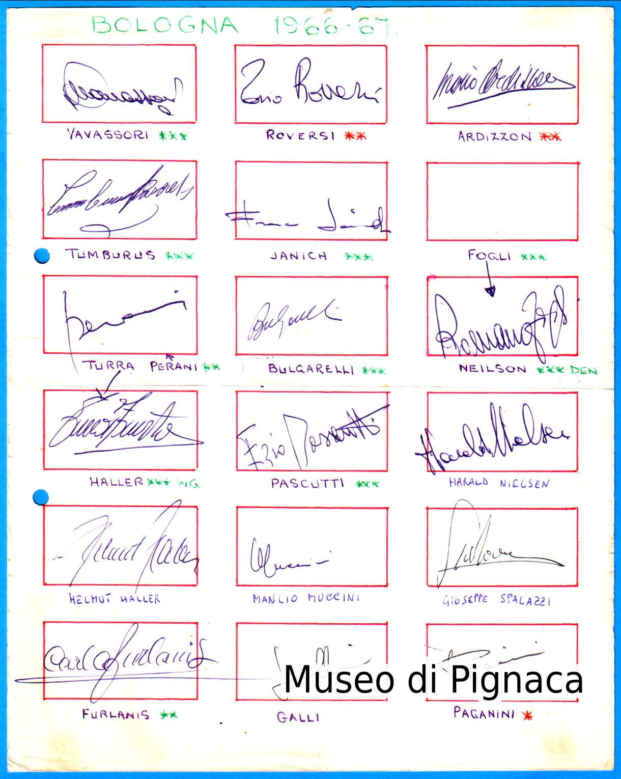 1966-67 autografi originali dei calciatori componenti la rosa