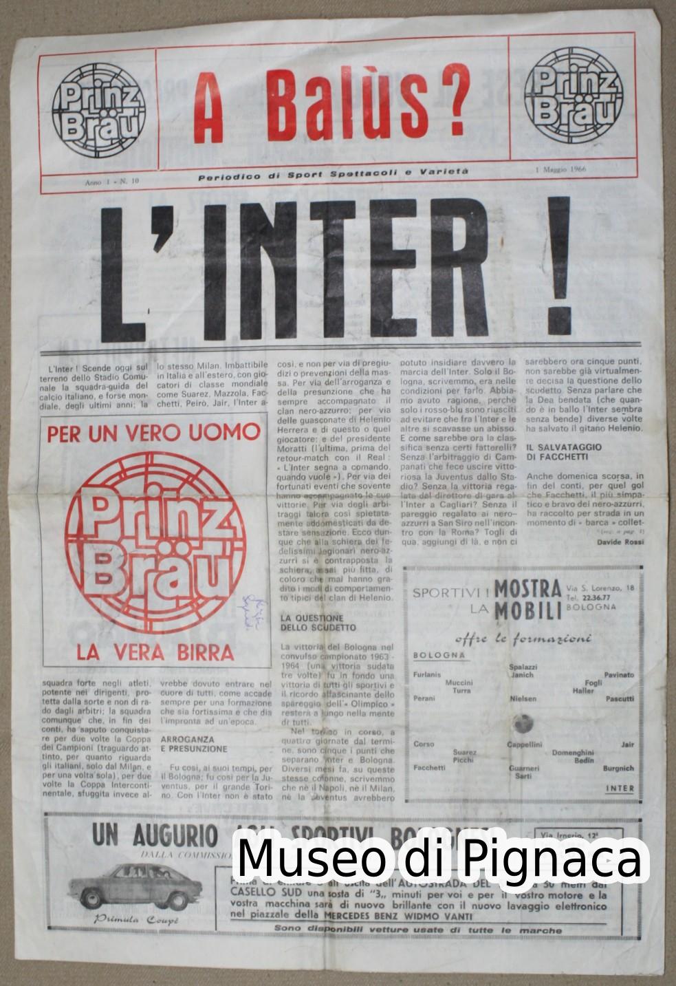 1966 'A Balùs?' Programma Partita Bologna-Inter