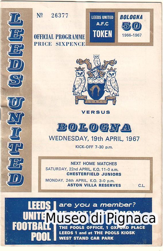 1967 programma partita LEEDS -BOLOGNA FC (Coppa Fiere)