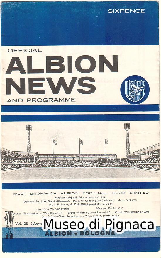 1967 Programma partita WEST BROMWICH - BOLOGNA FC