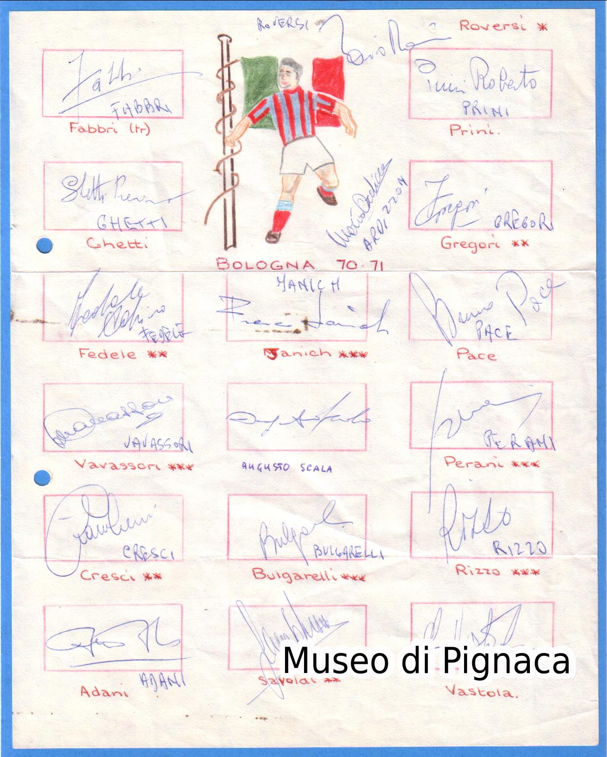 1970-71 autografi originali dei calciatori componenti la rosa