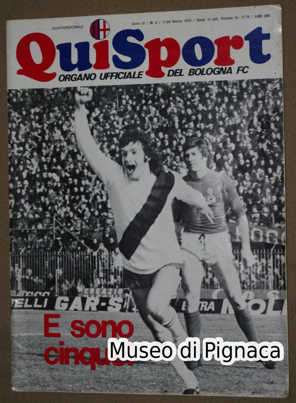 1975 QUI SPORT organo ufficiale Bologna FC
