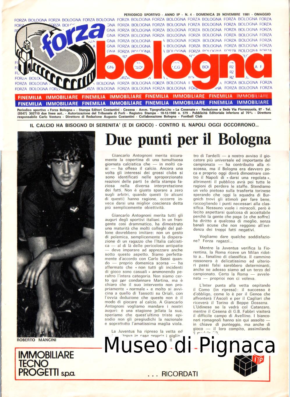 1981 (29 novembre) Fanzine partita Bologna vs Napoli (Roberto Mancini in prima pagina)