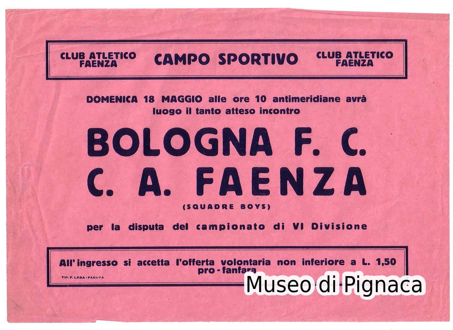 1924 - manifesto partita Bologna FC - Club  Atletico Faenza