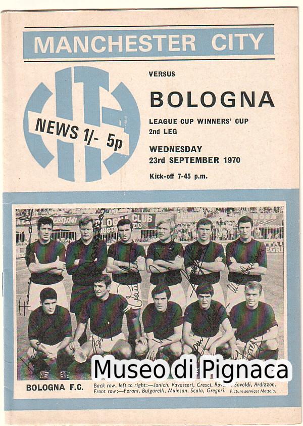 Programma partita Manchester City-Bologna FC 1970