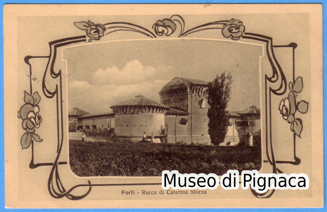 1913 vg - Forlì - Rocca di Caterina Sforza (contorni con allegorie floreali - editore Bazzani)