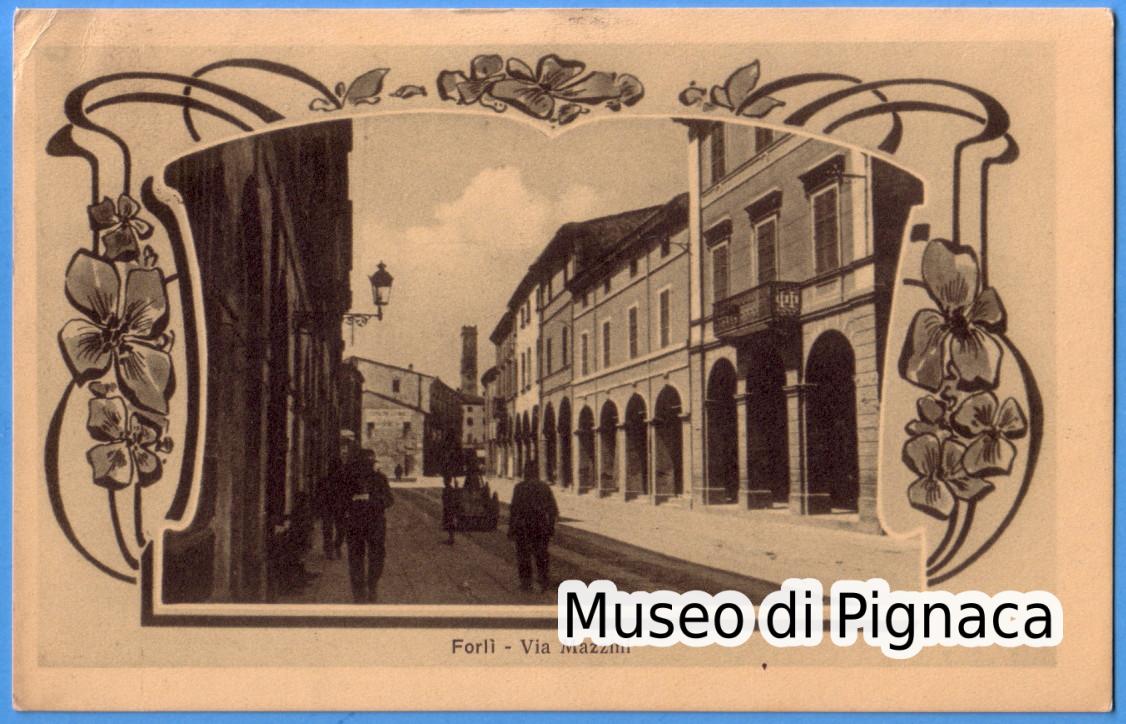 1919 vg - Forlì Via Mazzini (cartolina con contorni liberty ornamentali)
